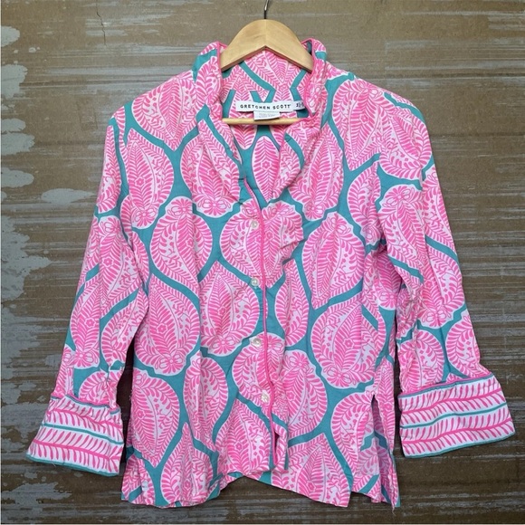 Gretchen Scott Designs Pajama Top Seashell Preppy Boho Vacation Womens M - Picture 1 of 4